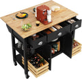 DRIXNO Bewegliche Kücheninseln, 120×45×90 cm, Schwarz, Kücheninsel Küchenschrank Essschrank Esszimmerwagen