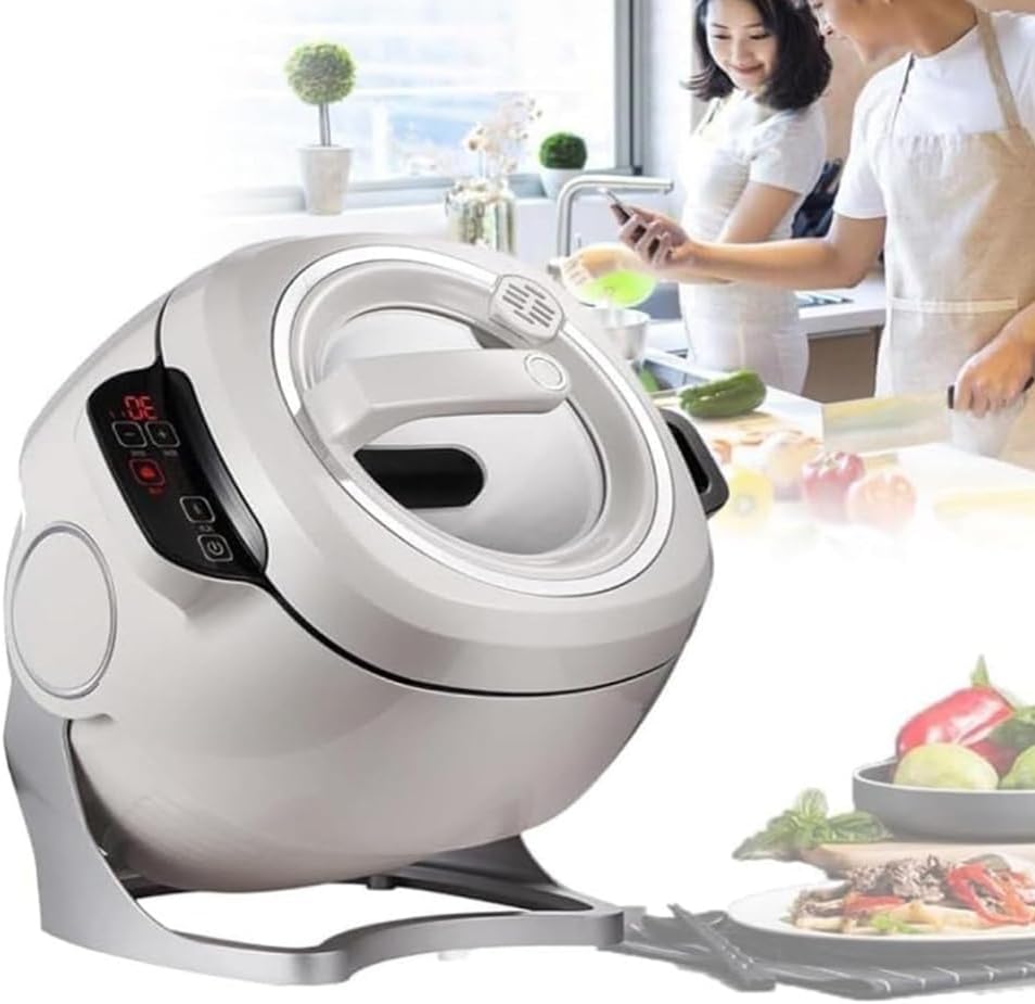SWENEEN Elektrische Woks, 6 L, Grau, Intelligente automatische Kochmaschine, Haushaltstrommeltyp Wok, kommerzielle Küchenmaschine