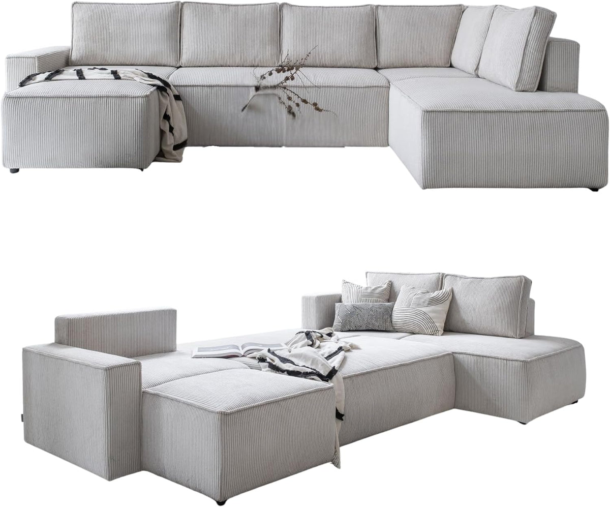 Sofa MIUFORM, 322x194x89 cm, Beige, Brave Dave mit Bettkasten, 8 Sitzer, U-Form rechts, Couch, Klapp mit Schlaffunktion