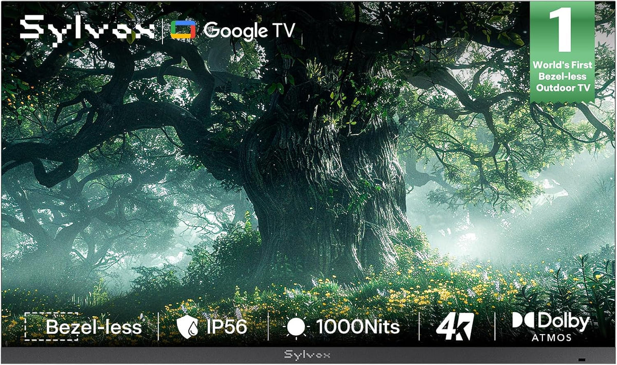 SYLVOX Fernseher, 43 Zoll, Schwarz, Outdoor, 4K Smart Google TV mit Bezel-Less Design