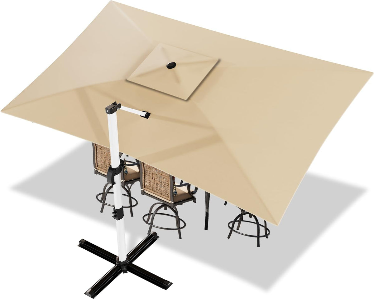 Devoko Markise, 300x400x260 cm, Beige, Sonnenschirm Balkon Alu Ampelschirm mit Abdeckung, Doppel Vordach Wasserabweisend Gartenschirm mit Kurbel