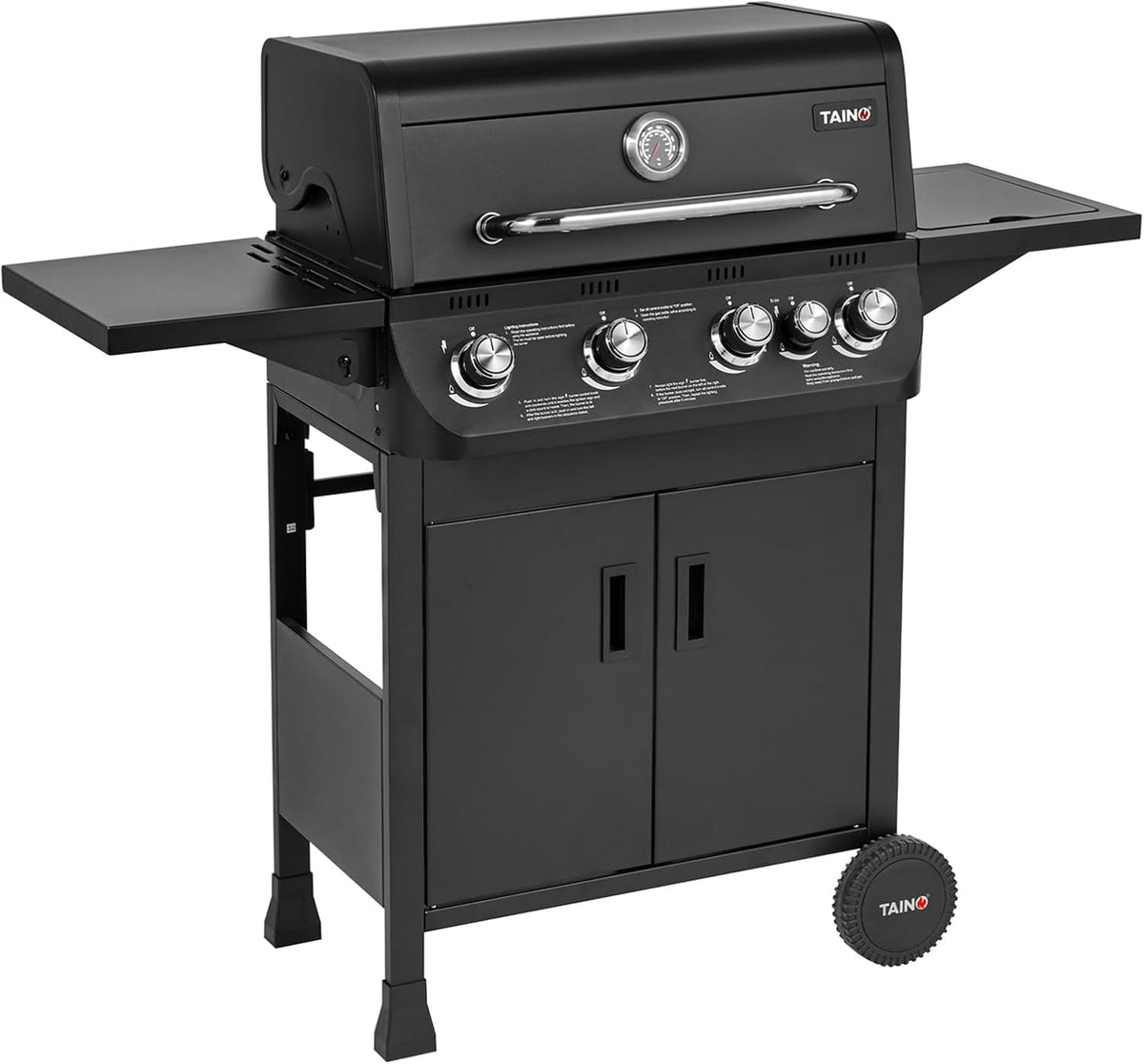 TAINO Gasgrill, Schwarz, BRANDO 4+1 4 Brenner Seitenkocher BBQ Grillwagen er