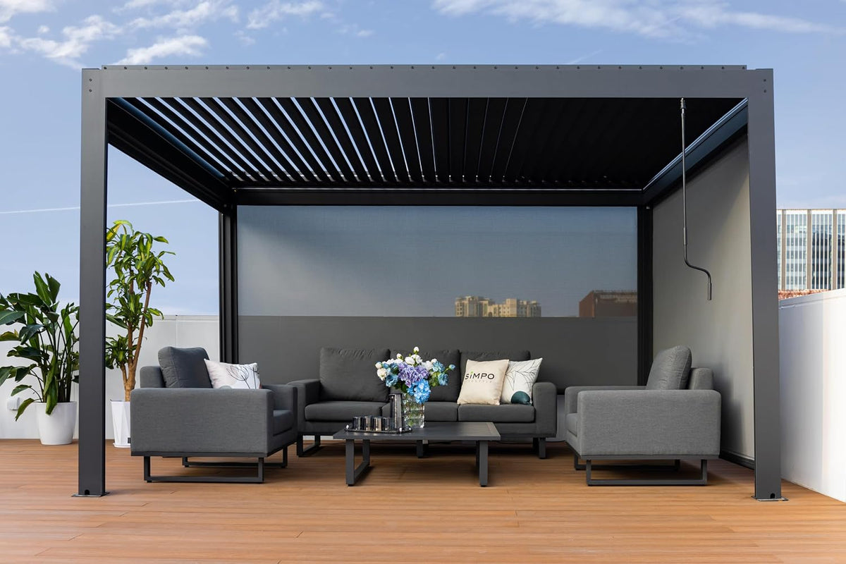 SiMPO LIFESTYLE Pavillon, Schwarz/Grau, Garten Delux 3X4M mit LED-Leuchten Aluminium Pergola und 3