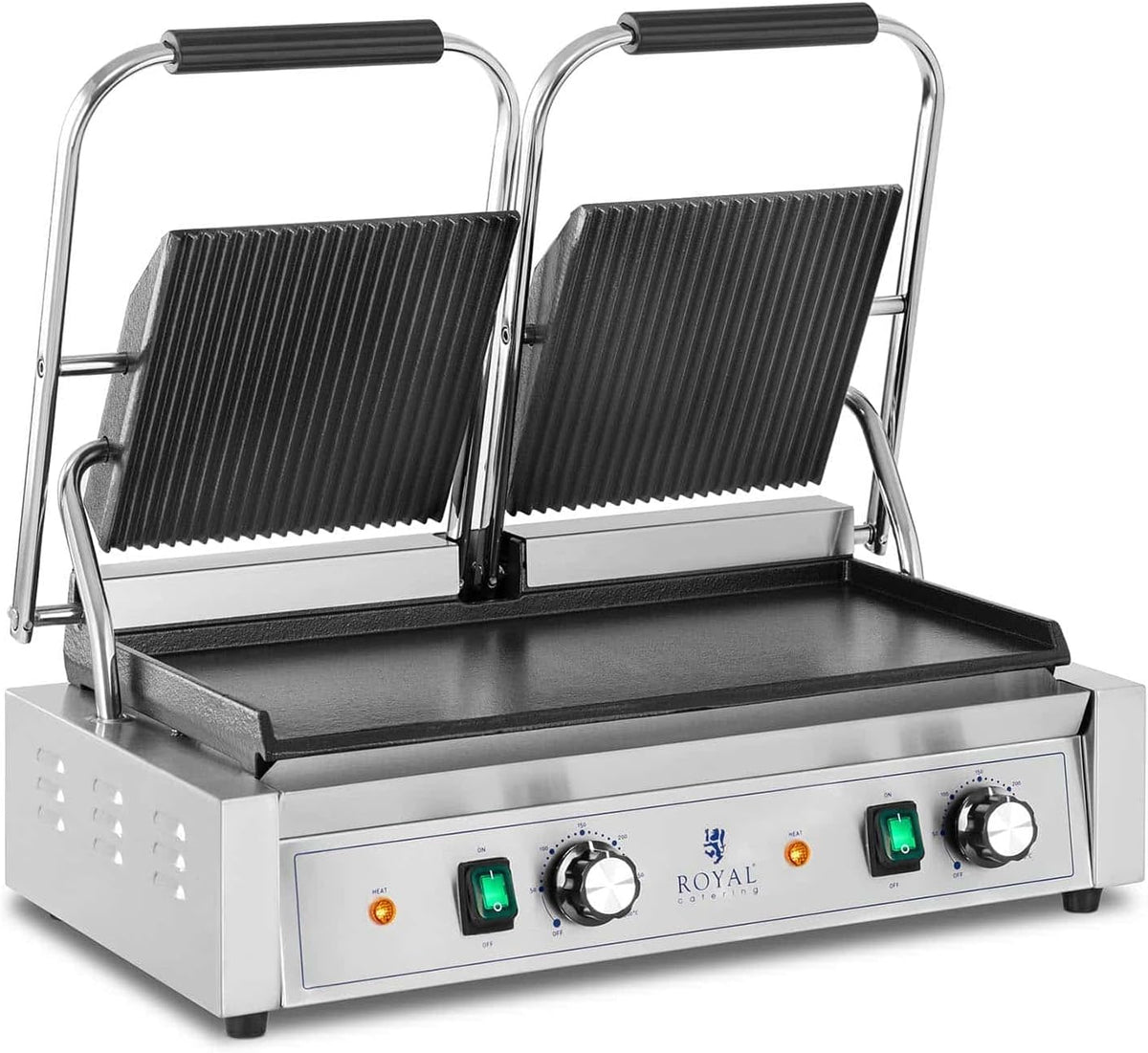 Royal Catering Elektrogrill, 3.600 W, Weiß, RCPKG-3600-M Doppel-Kontaktgrill geriffelt + glatt
