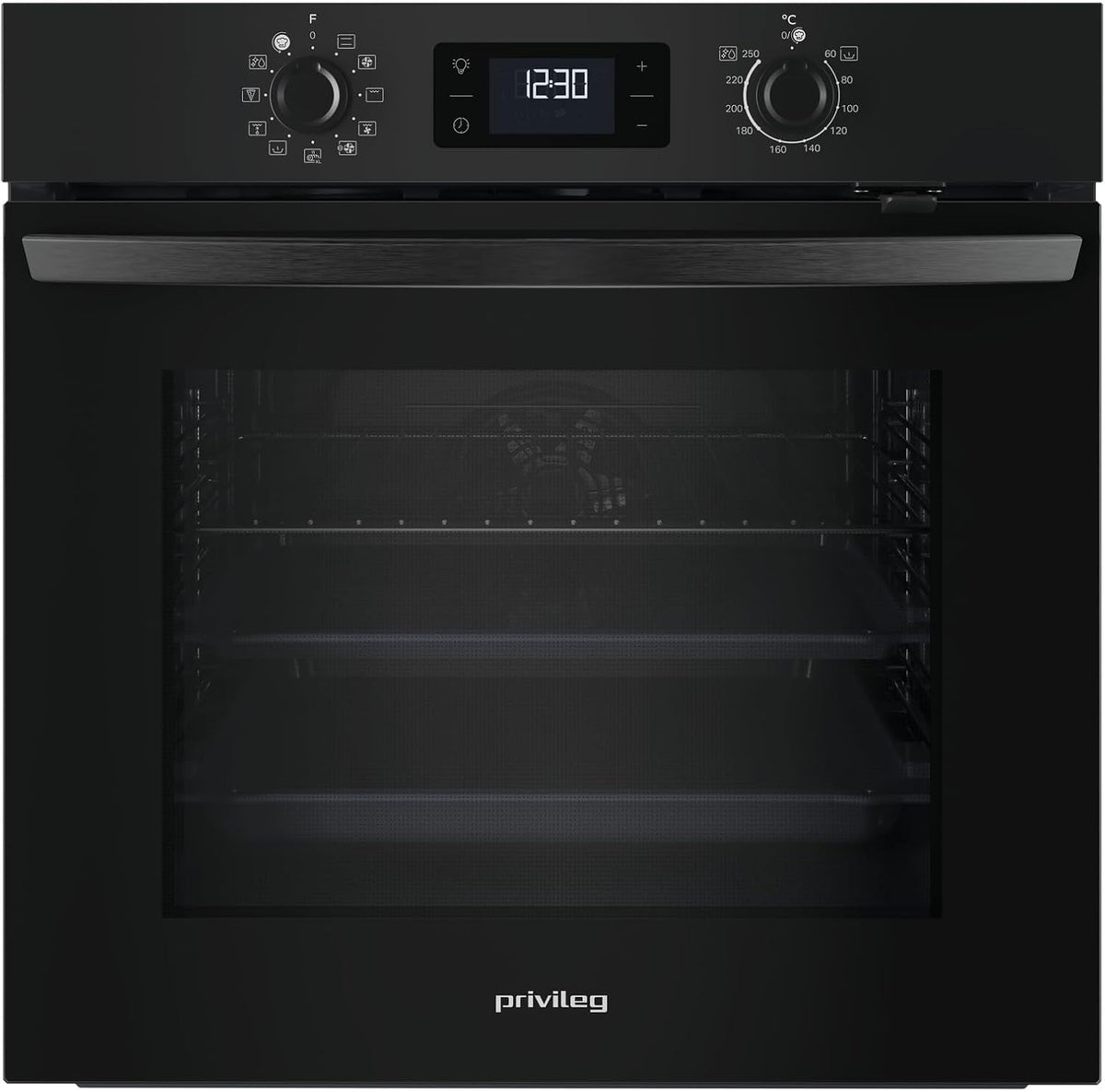 Privileg Backofen, 71 Liter, Schwarz, PBA285HR0K Einbau, A plus, Hydrolyse-Reinigungsfunktion, Heißluft mit 11 Funktionen