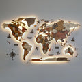 3D Beleuchtete Wandbilder, Braun/Beige, LED Holz Weltkarte Wandkunst Extra Groß Beleuchtet Acryl