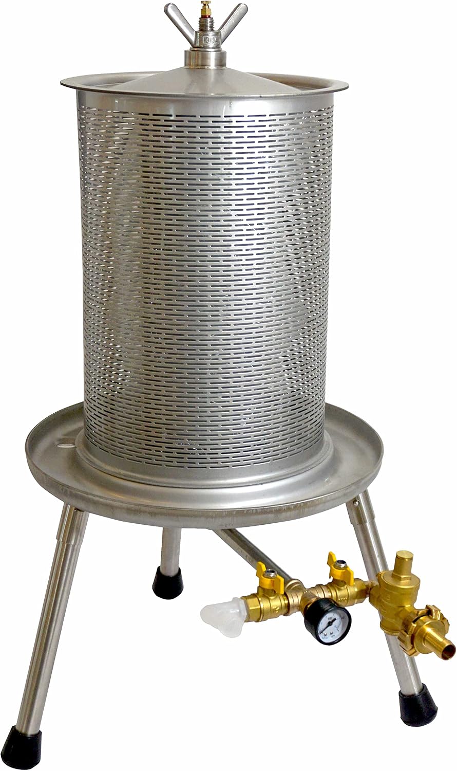 Motorgeräte Fischer Pressen, 20 Liter, Silber, Edelstahl Wein Apfel Obst Saft Hydropresse INOX