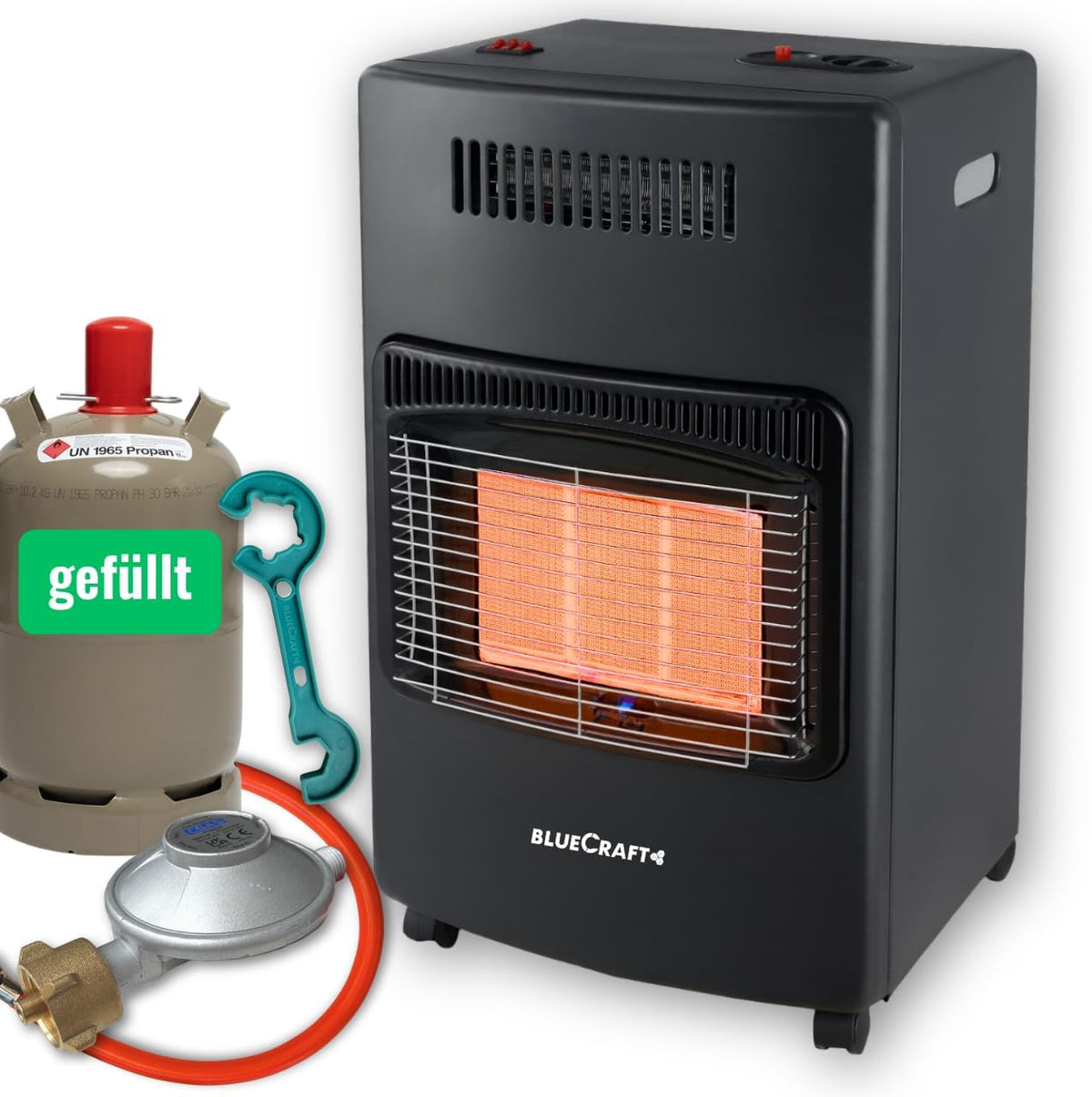 Bluecraft Propan-Raumheizgeräte, Schwarz, 3-in-1 Gas-Ofen & Elektroheizung