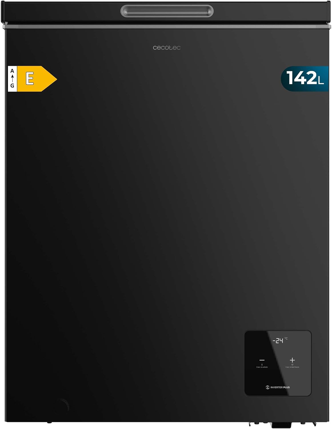 Cecotec Gefrierschrank, 83,5 cm, 142 l, Schwarz, Klasse E, es Finish, Inverter-Plus-Kompressor, Höhe, Fast-Freezing-Modus