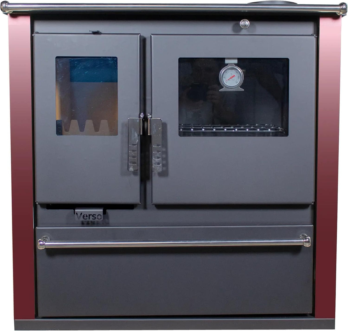 Nana IF Kaminofen, 7.7 kW, Grau/Bordo, EEK A+ Verso CS Plus Küchenofen Holzherd - Bordo