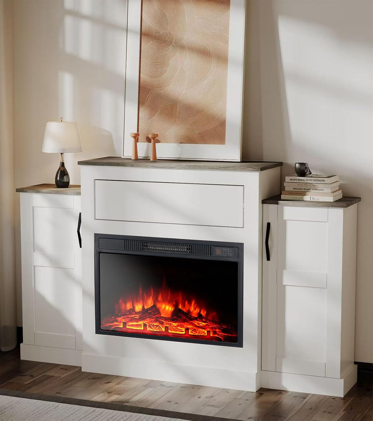 M.C.Haus Fernseher, 150CM, Schwarz, Elektrischer Kamin TV Stand mit 3 Flammen & 3, Timer & Überhitzungsschutz - Geschlossene seitliche