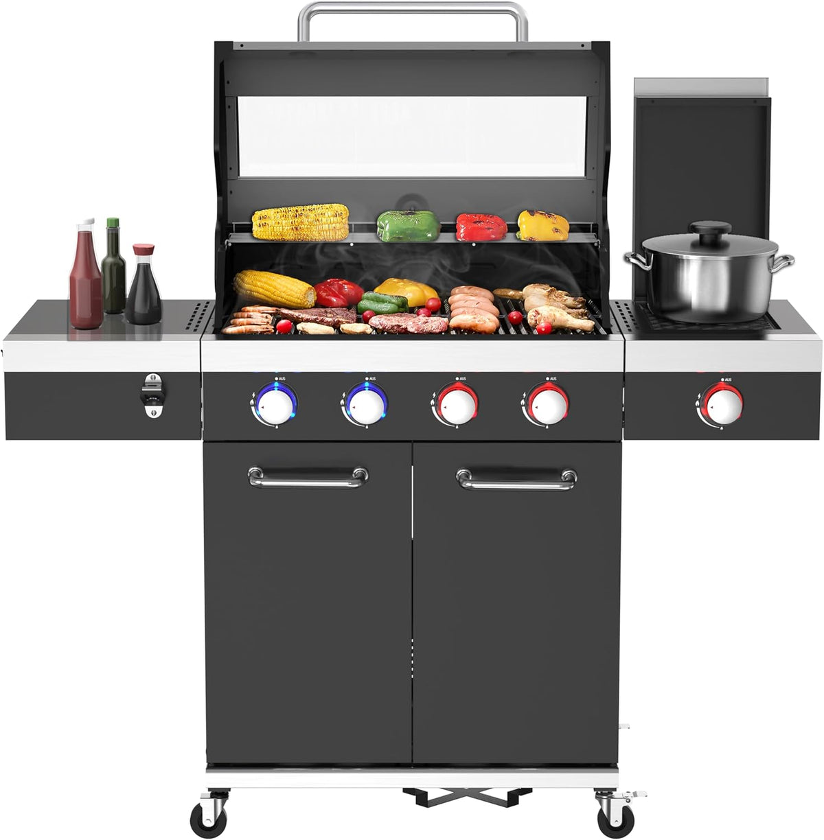 El Fuego Gasgrill, Schwarz/Silber, 'KINGSTON', 4 + 1 Brenner, Infrarotbrenner, inkl. 2 Hochleistungsbrenner, LED-Beleuchtung