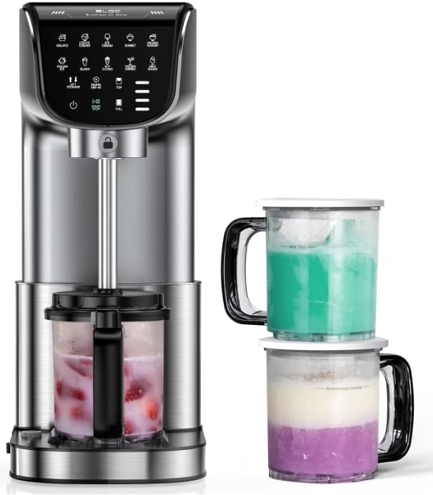Nuvyrel Eismaschine, Silber, 10-in-1 Edelstahl, Gelato, Sorbet, Frozen Yogurt, 3 BPA-frei